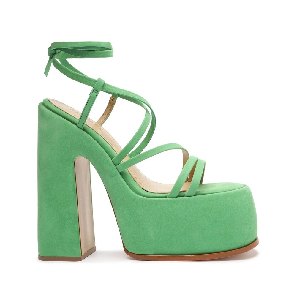 SCHUTZ Lynda Nubuck Sandal 8.5 Platform High Heel Green NWT NEVER WORN